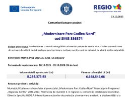 Modernizare Parc Codlea Nord” finanțat prin Programul „Regiunea Centru” 2021-2027